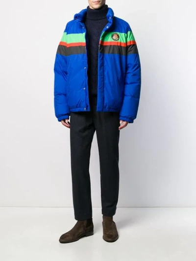 Shop Polo Ralph Lauren Contrast Stripe Puffer Jacket In Blue