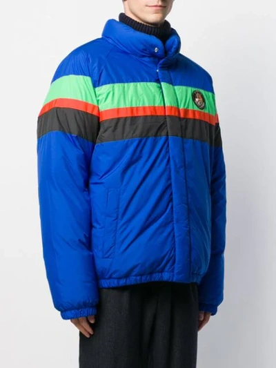 Shop Polo Ralph Lauren Contrast Stripe Puffer Jacket In Blue