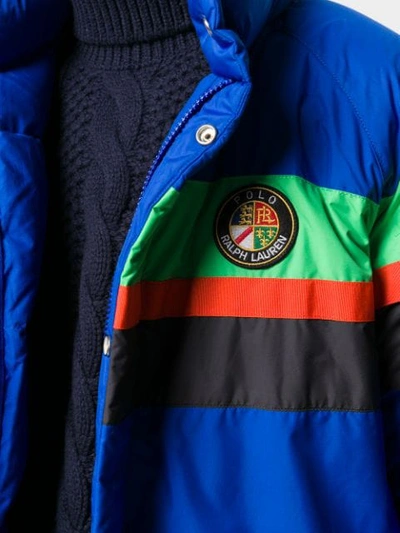 Shop Polo Ralph Lauren Contrast Stripe Puffer Jacket In Blue