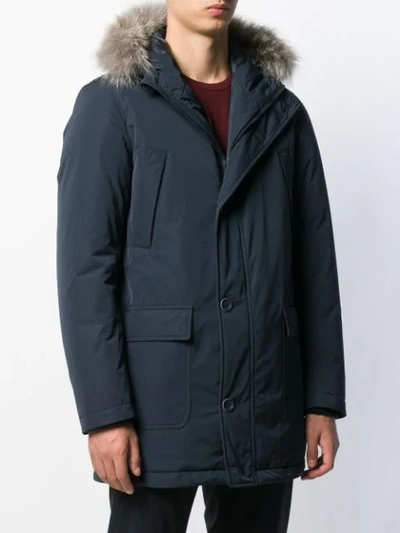 Shop Herno Fur-trimmed Hood Jacket In Blue