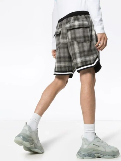 Shop Rhude Plaid Cotton Shorts In Grey