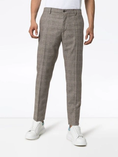 Shop Dolce & Gabbana Tapered Houndstooth Trousers - Grey