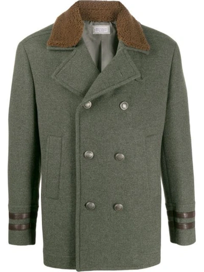 Shop Brunello Cucinelli Shearling Collar Peacoat In Cv539 Green