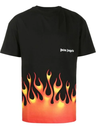 Shop Palm Angels Fire Print T-shirt In 1088 Black/multicolor