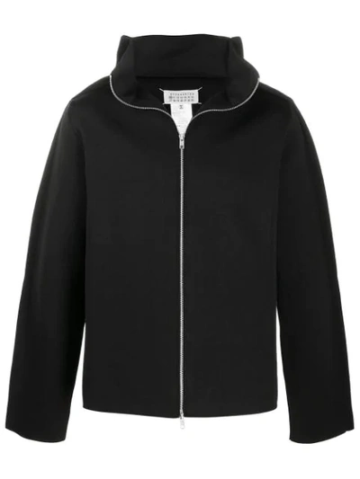 Shop Maison Margiela High Collar Zip-up Sweatshirt In Black