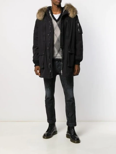 Shop Amiri Full-length Hooded Fur Parka Coat In Blk Black