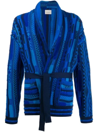 Shop Laneus Belted Abstract Cardigan In Var 1 Blu