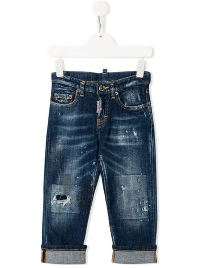 Shop Dsquared2 Distressed Straight Leg Jeans In Blue