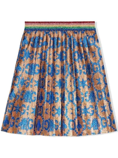 Shop Gucci Children's Gg Bees And Stars Jacquard Skirt In Neutrals