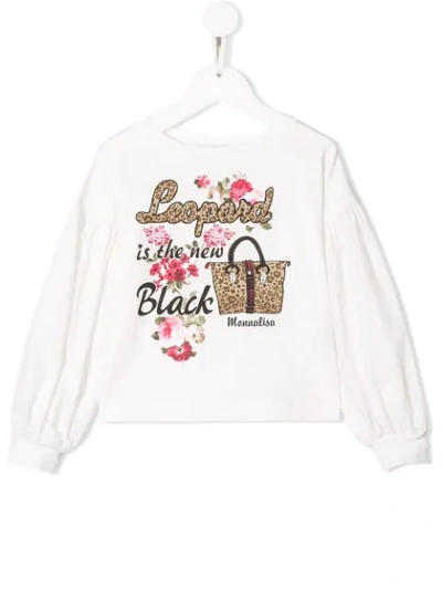 Shop Monnalisa Leopard Is The New Black Sweatshirt In White
