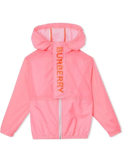 Shop Burberry Logo Print Lightweight Hooded Jacket In Pink