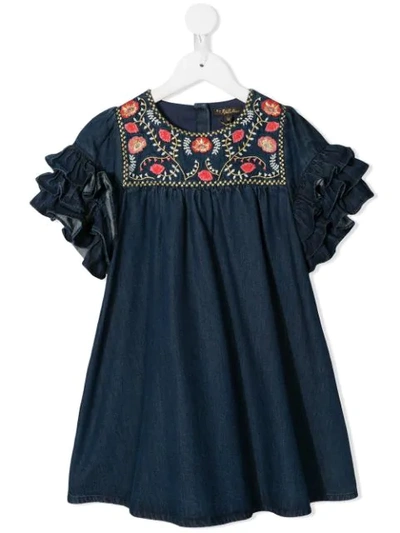 Shop Velveteen Ginny Tiered Frill Dress In Blue