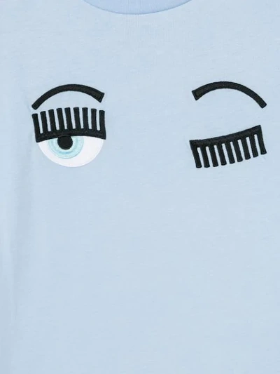 Shop Chiara Ferragni Teen Wink Embroidered T-shirt In Blue