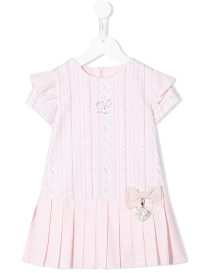 Shop Lapin House Pleated Knit Print Dress In Pink
