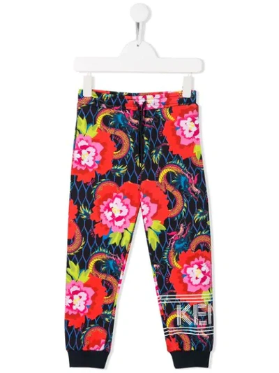 Shop Kenzo Floral Print Track Pants In Blue