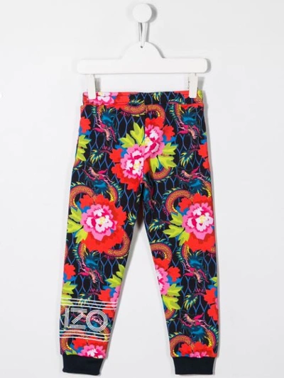 Shop Kenzo Floral Print Track Pants In Blue
