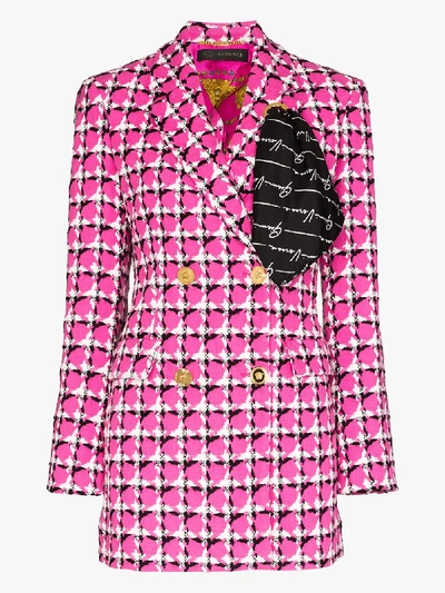 Shop Versace Houndstooth Tweed Blazer In Pink