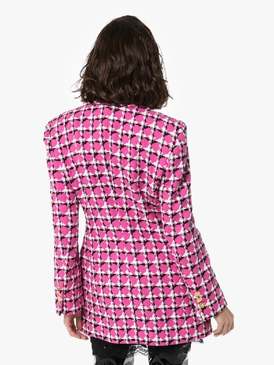 Shop Versace Houndstooth Tweed Blazer In Pink