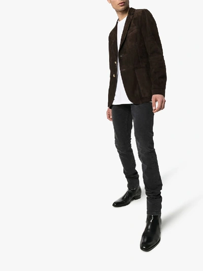 Shop Ajmone Rolex Single-breasted Suede Blazer In Brown