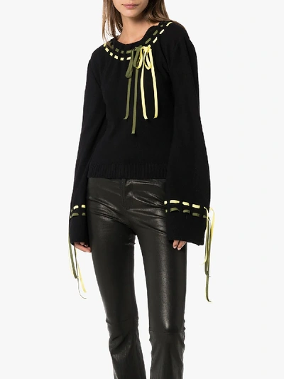 Shop Loewe Drawstring Balloon Sleeve Sweater In Black