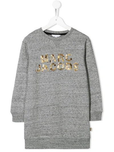 Shop Little Marc Jacobs Embroidered Sweatshirt Dress In Grey