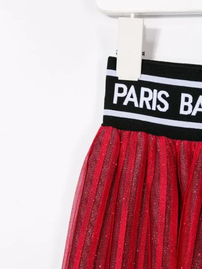 Shop Balmain Glitter Pleated Skirt In Red