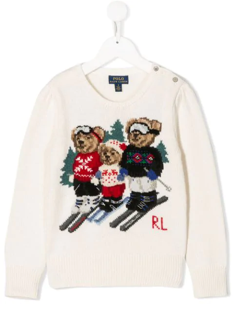 Ralph Lauren Kids' Bear Skiing Knitted Jumper In White | ModeSens