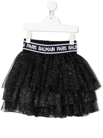 Shop Balmain Glitter Tulle Tutu Skirt In Black