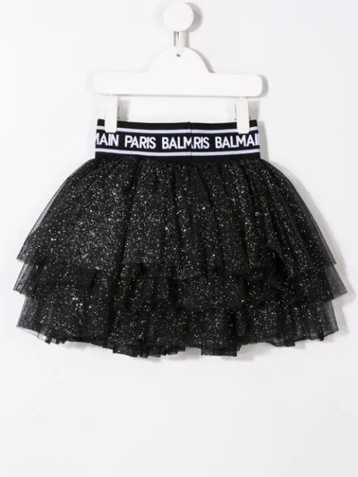 Shop Balmain Glitter Tulle Tutu Skirt In Black