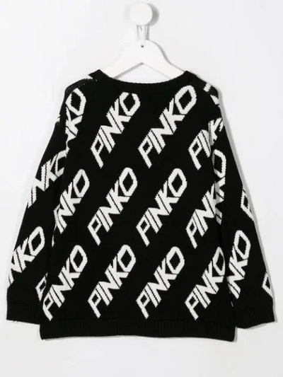 Shop Pinko Intarsia Knit Logo Jumper In Black