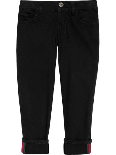Shop Gucci Children's Denim Pants With Web In Black