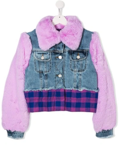 Shop Natasha Zinko Teen Panelled Denim Jacket In Blue ,pink