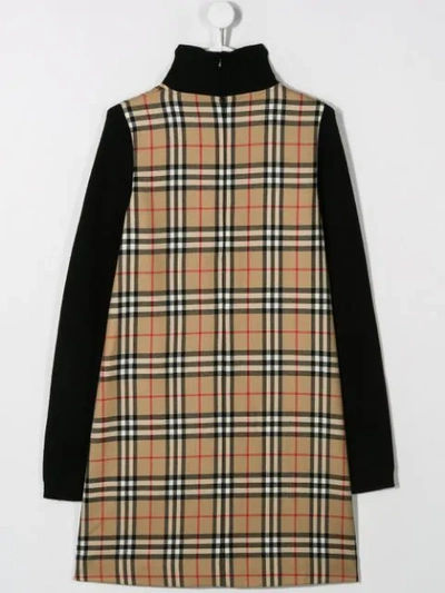 Shop Burberry Check Print Dress In Neutrals