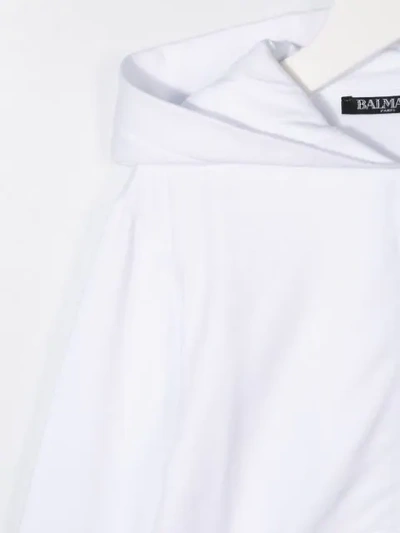 Shop Balmain Zip-up Logo Hoodie In White