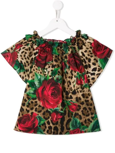 Shop Dolce & Gabbana Rose Print Blouse In Brown ,black