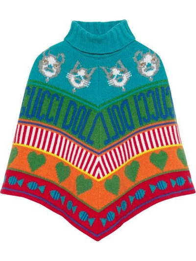 Shop Gucci Children's Wool Jacquard Poncho In Multicolour