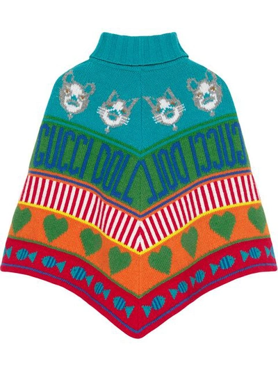 Shop Gucci Children's Wool Jacquard Poncho In Multicolour