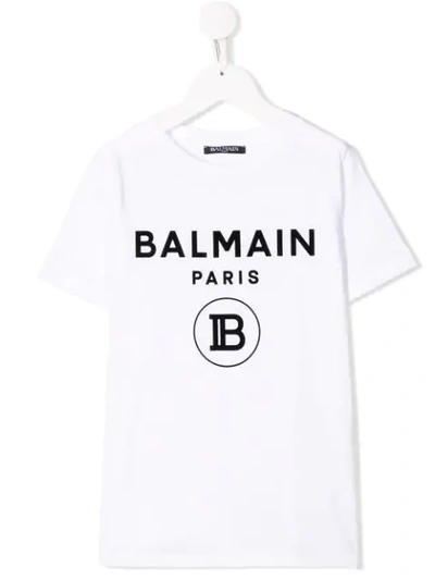 Shop Balmain Printed Logo T-shirt In White