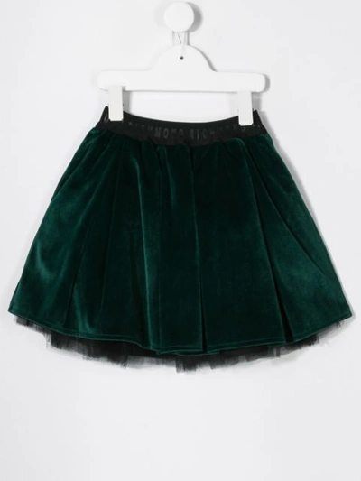 Shop John Richmond Junior Velvet Pleated Skirt In Green