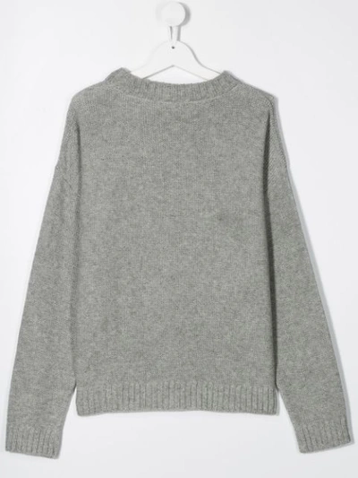 Shop Andorine Teen Floral Knitted Sweater In Grey