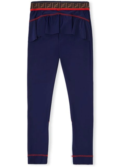 Fendi Blue And White Fabric Leggings In Blue