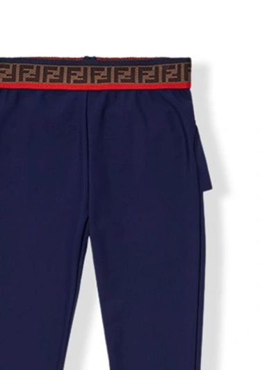 Fendi Blue And White Fabric Leggings In Blue