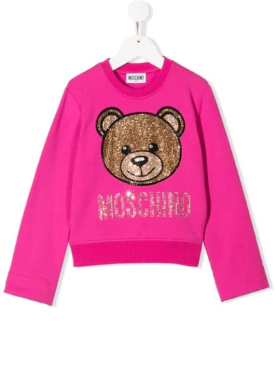 Shop Moschino Teen Sequinned Bear Sweatshirt In Pink
