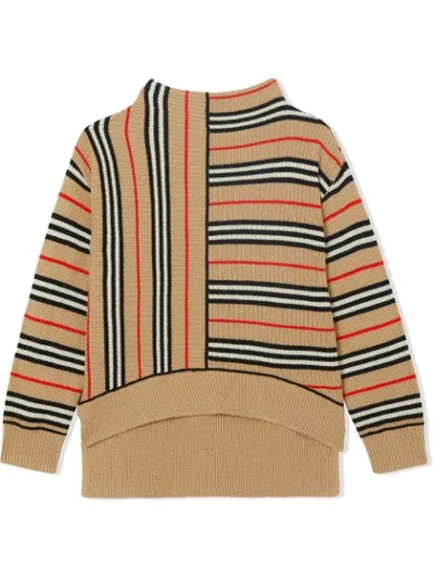 Shop Burberry Contrast Icon Stripe Jumper In Neutrals