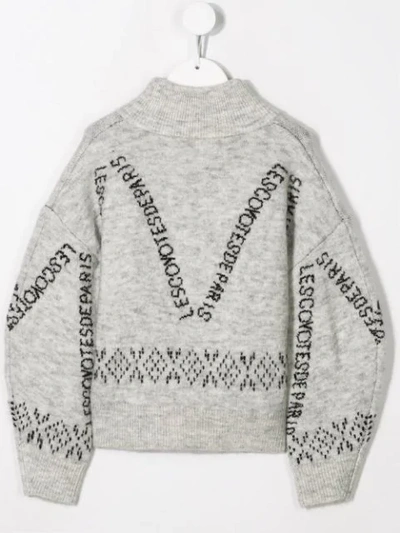 Shop Les Coyotes De Paris Zip-up Intarsia Knit Jumper In Grey