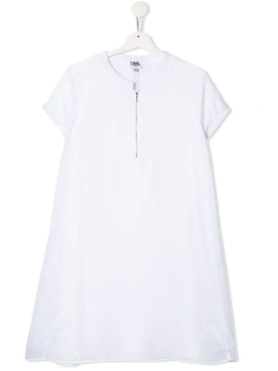 Shop Karl Lagerfeld Colour Bock Short Sleeve Dress In White