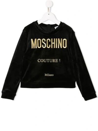 Shop Moschino Teen Embroidered Logo Sweatshirt In Black