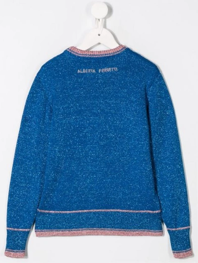 Shop Alberta Ferretti "tomorrow" Glitter Embellished Crew Neck Sweater In Blue