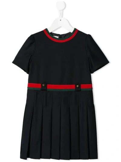 Shop Gucci Striped Trim Dress In Blue