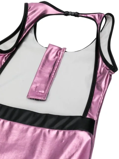 Shop Andorine Zipper Detail Metallic-tone Swimsuit In Pink